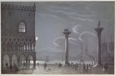 Nocturnal Scene of Palazzo Ducale and the Two Columns, Venice, engraved by Brizeghel